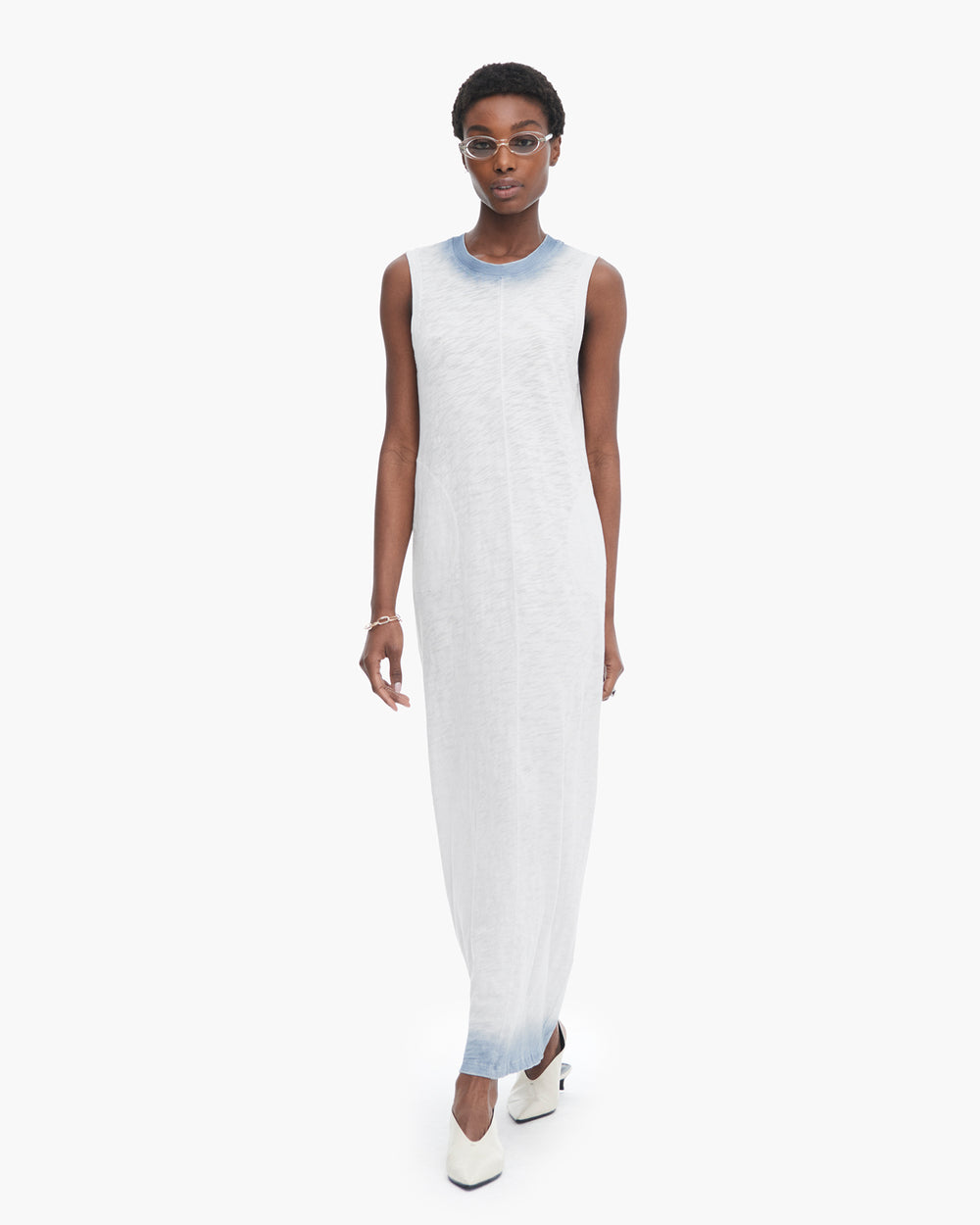 Spray Treatment Slub Jersey Dress - Silver-Wash Navy