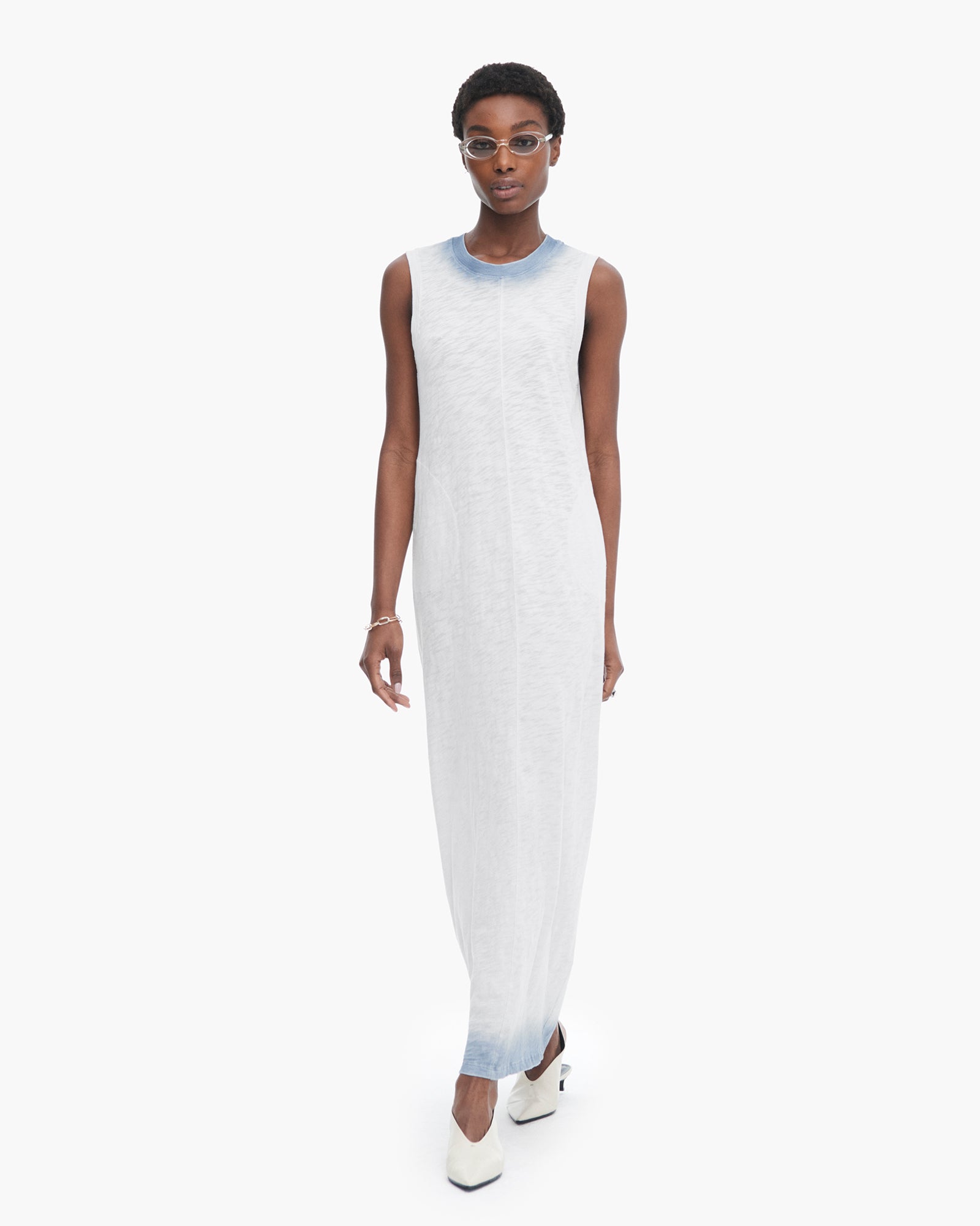 Spray Treatment Slub Jersey Dress - Silver-Wash Navy
