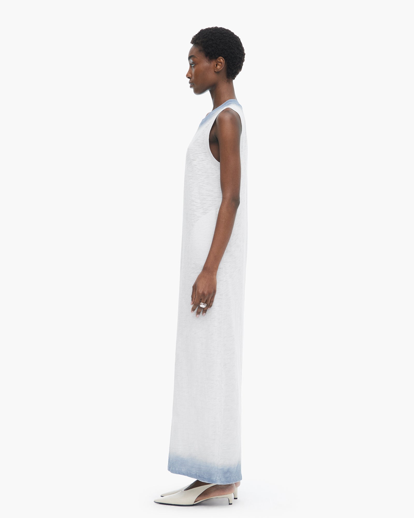Spray Treatment Slub Jersey Dress - Silver-Wash Navy