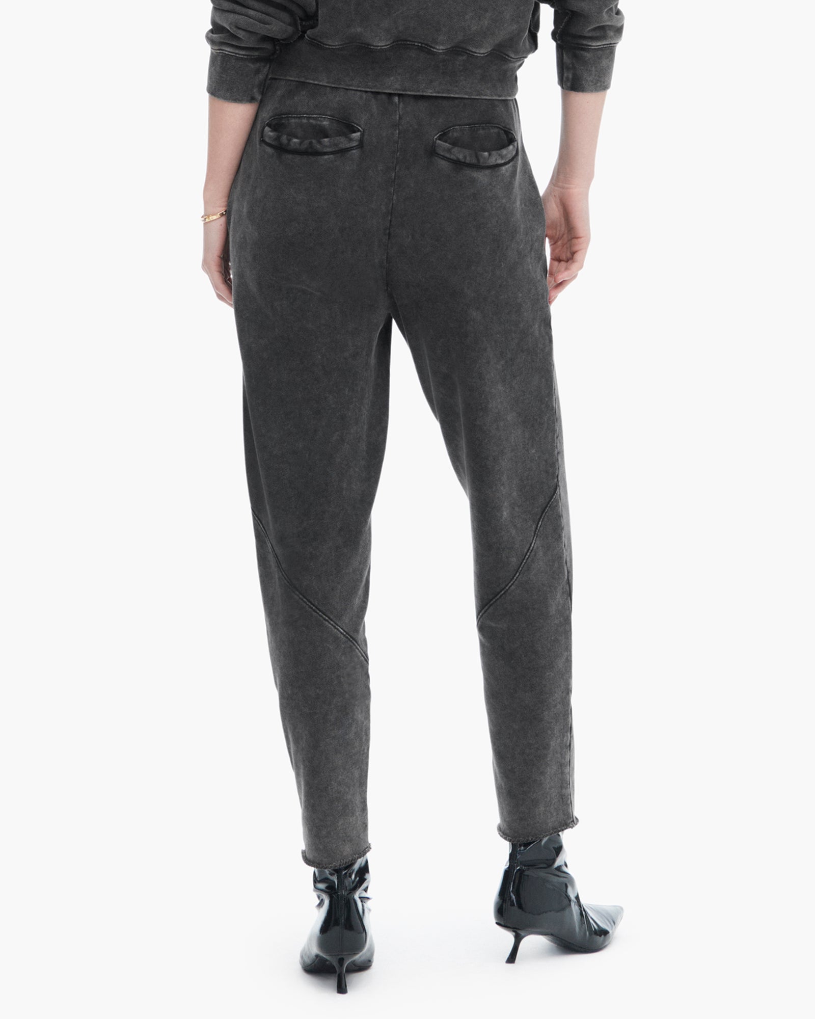 French Terry Pigment Wash Cut-Off Sweatpants - Black