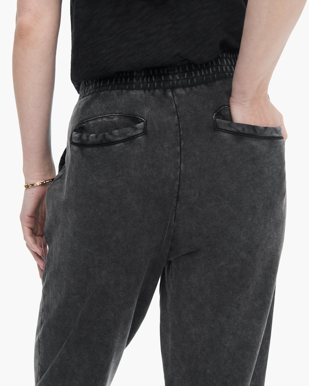 French Terry Pigment Wash Cut-Off Sweatpants - Black