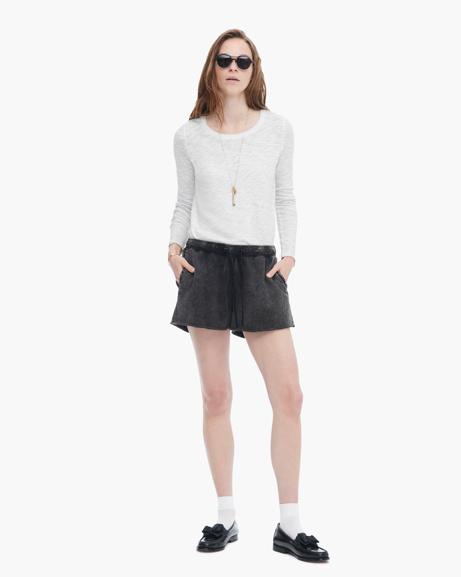 French Terry Pigment Wash Pull-On Shorts - Black