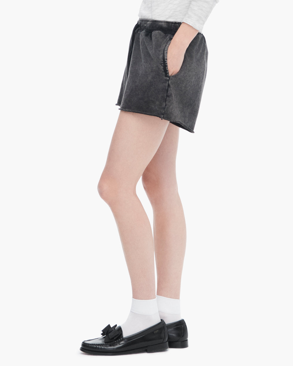 French Terry Pigment Wash Pull-On Shorts - Black
