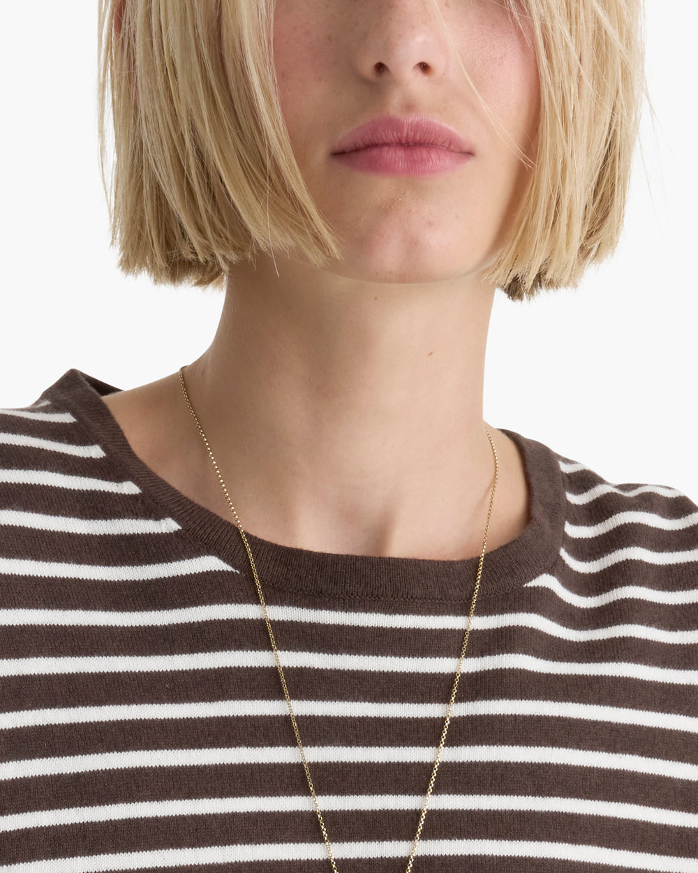 Cotton Cashmere Oversized Striped Crew Neck Tee - Dark Chocolate Chalk