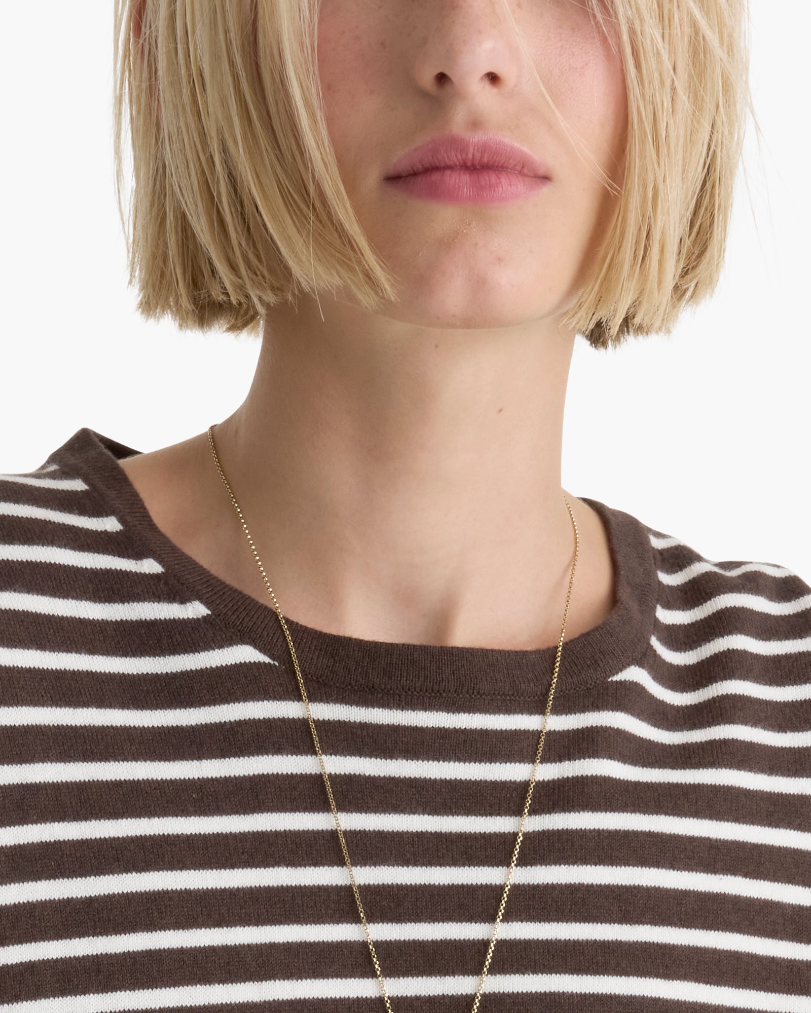 Cotton Cashmere Oversized Striped Crew Neck Tee - Dark Chocolate Chalk