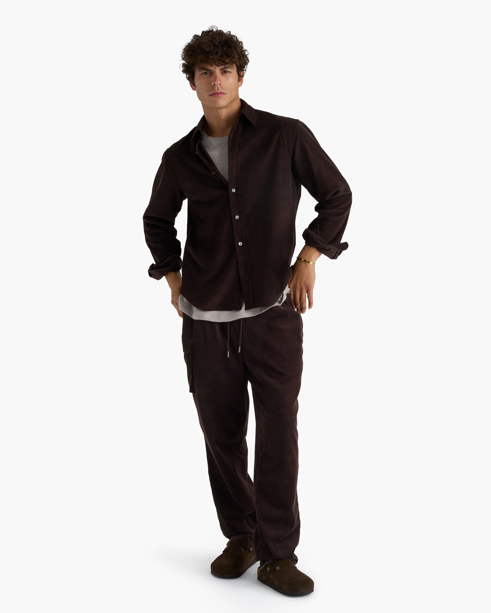 Corduroy Straight Leg Pant With Cargo Pocket - Chocolate Brown