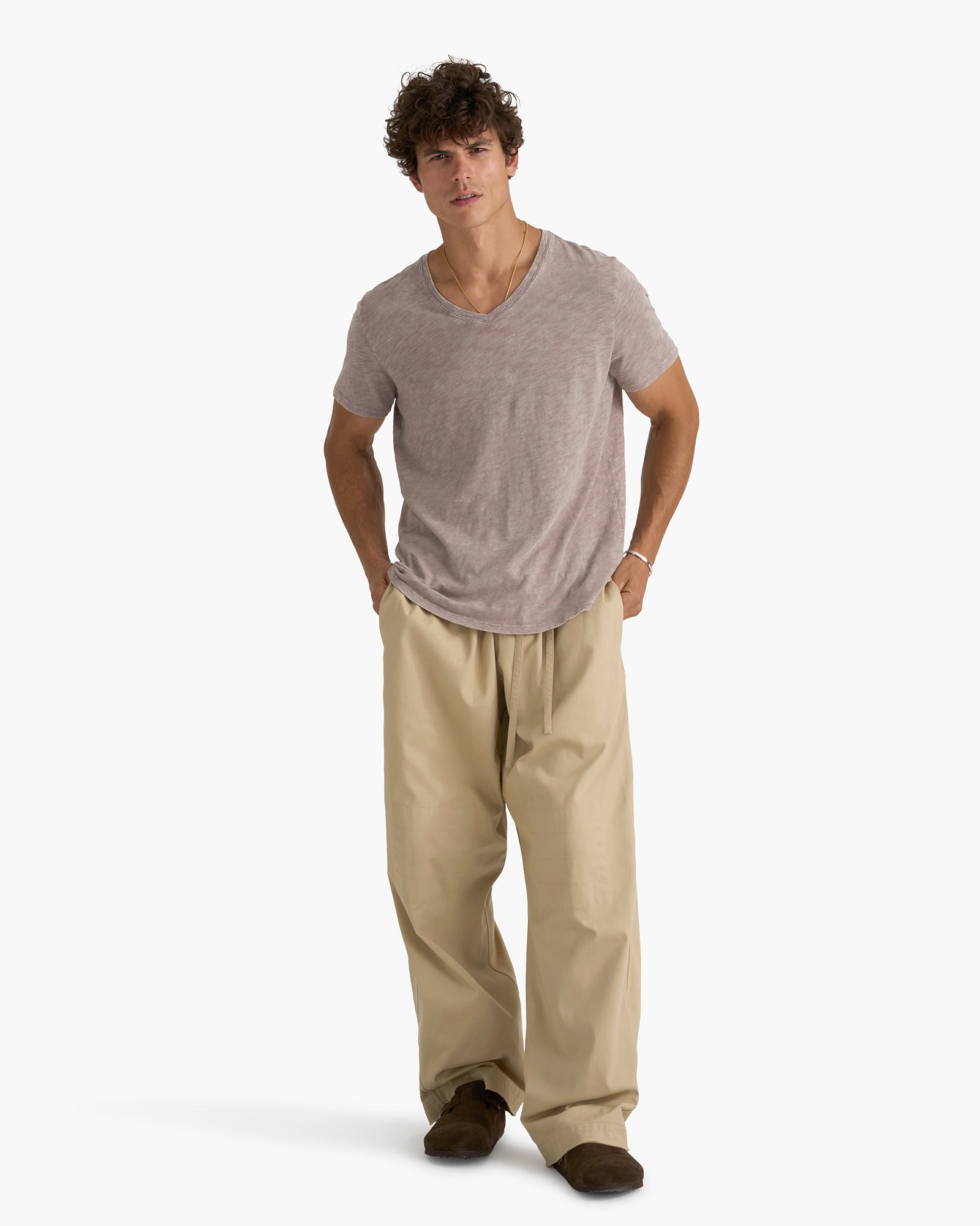 Slub Jersey Chroma Wash V-Neck Tee - Faded Mocha