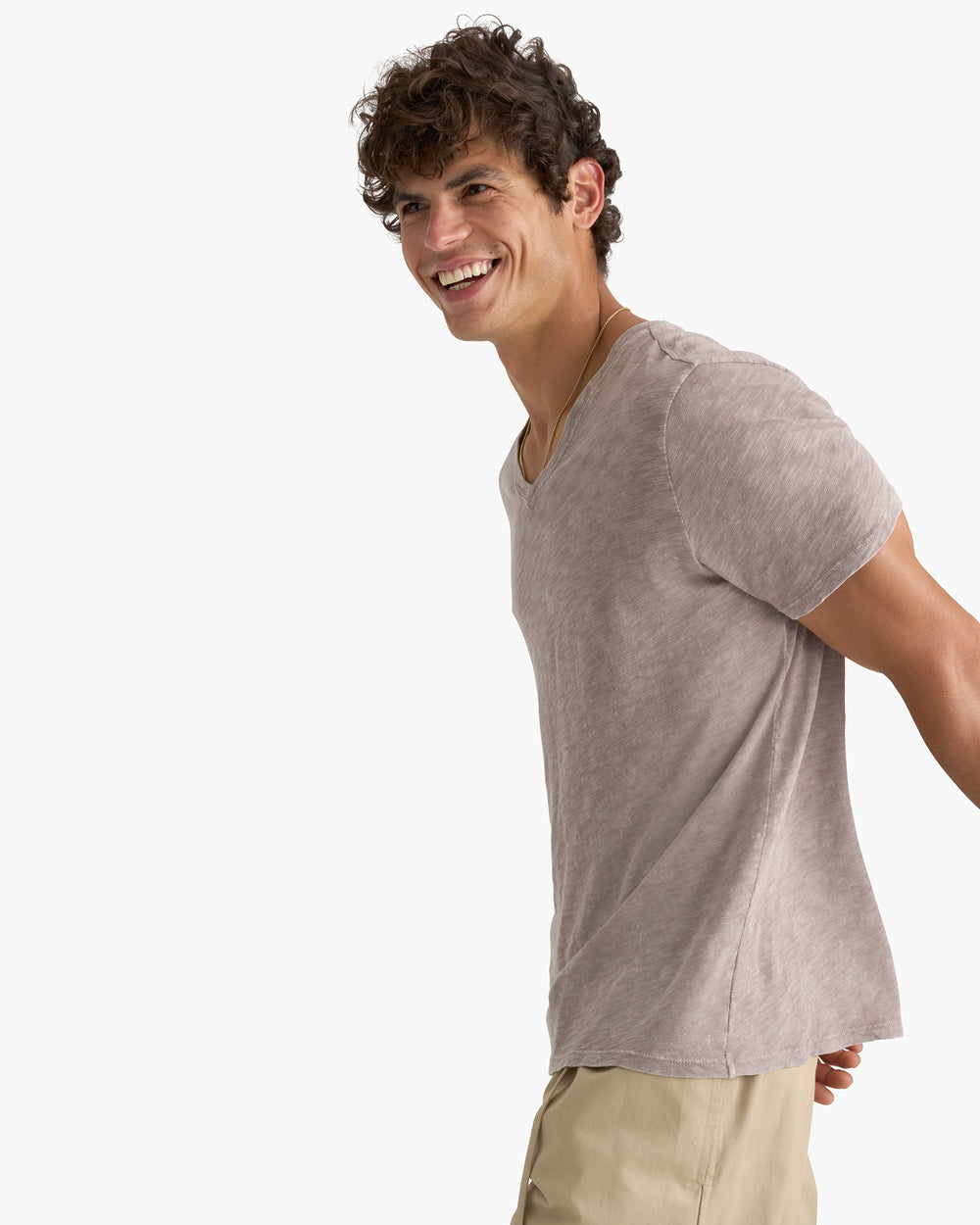 Slub Jersey Chroma Wash V-Neck Tee - Faded Mocha