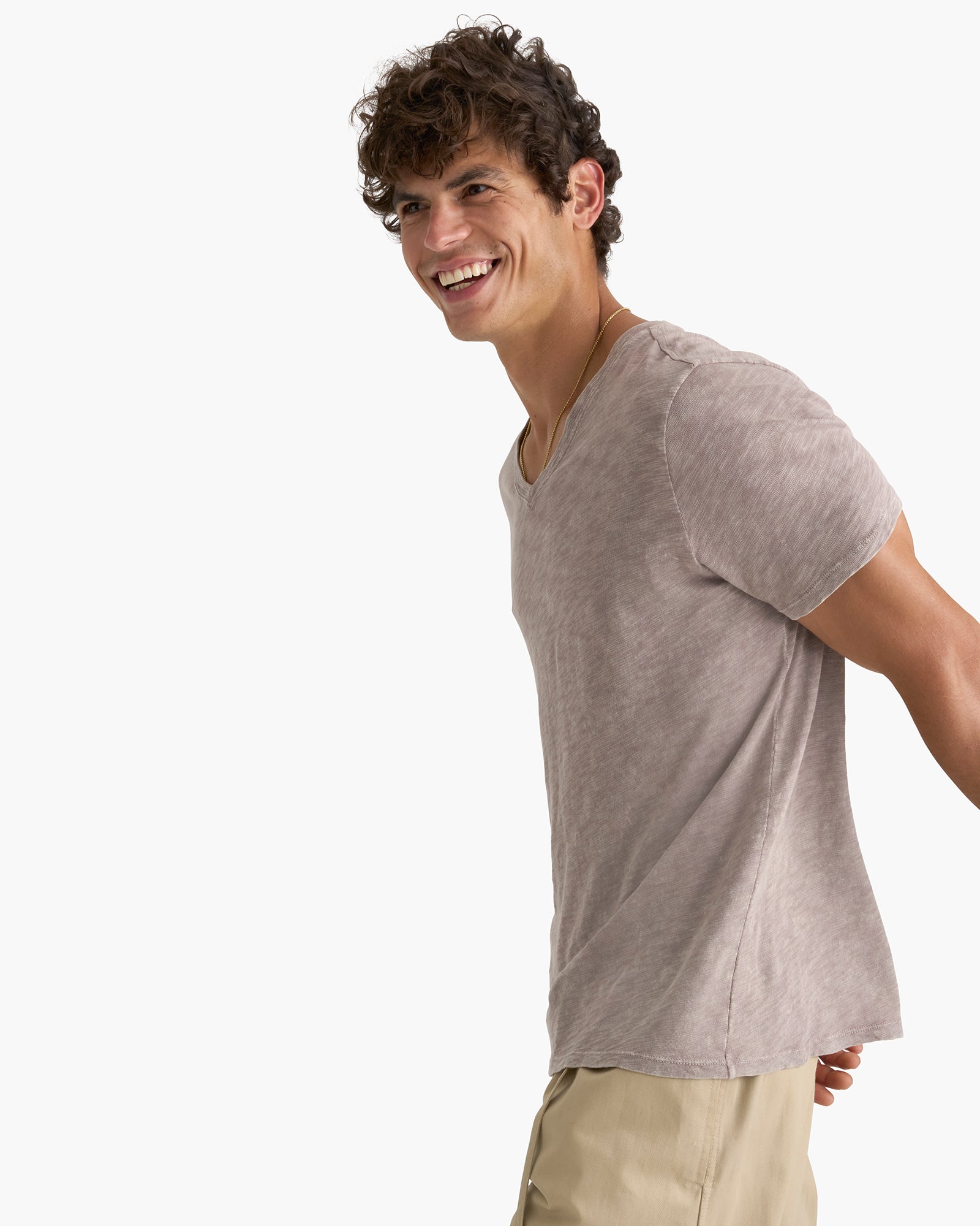 Slub Jersey Chroma Wash V-Neck Tee - Faded Mocha