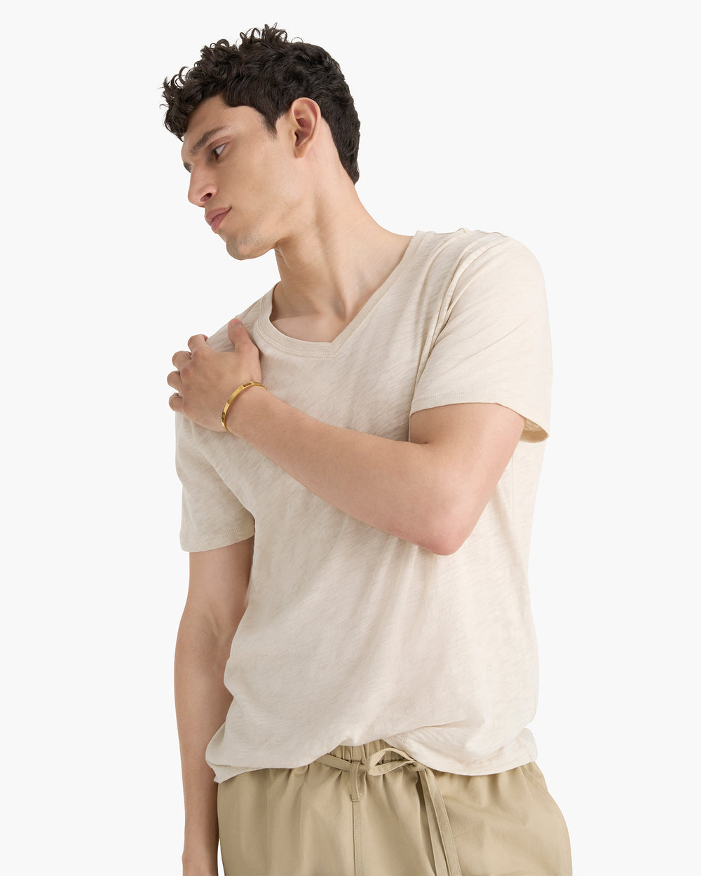 Slub Jersey V-Neck Tee - Bleached Oak