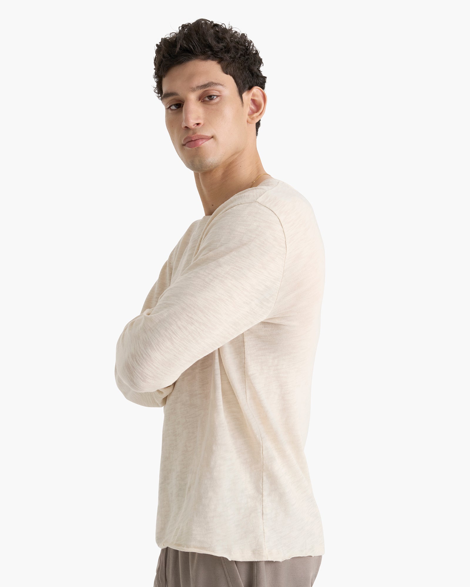 Slub Jersey Destroyed Wash Henley - Bleached Oak