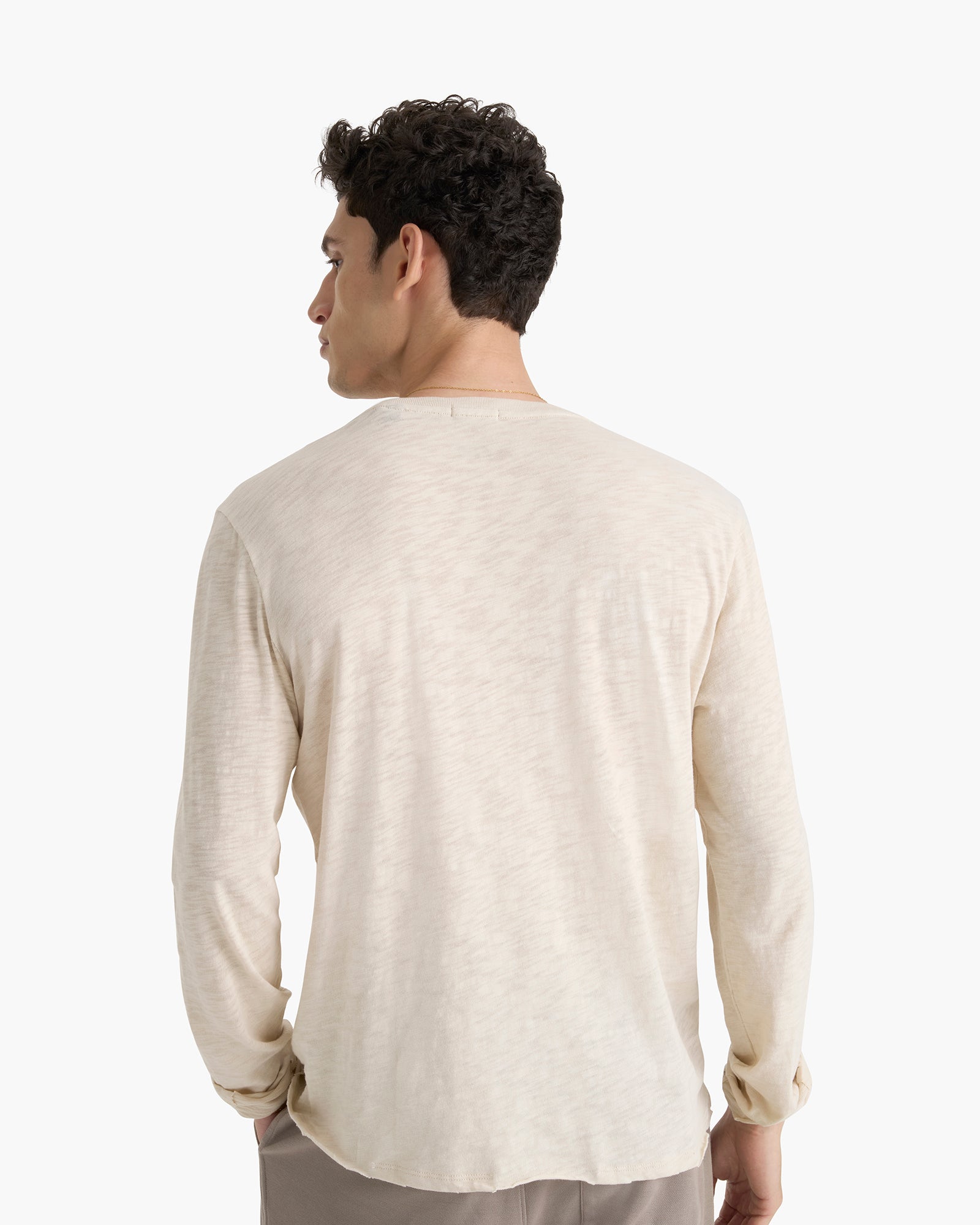 Slub Jersey Destroyed Wash Henley - Bleached Oak
