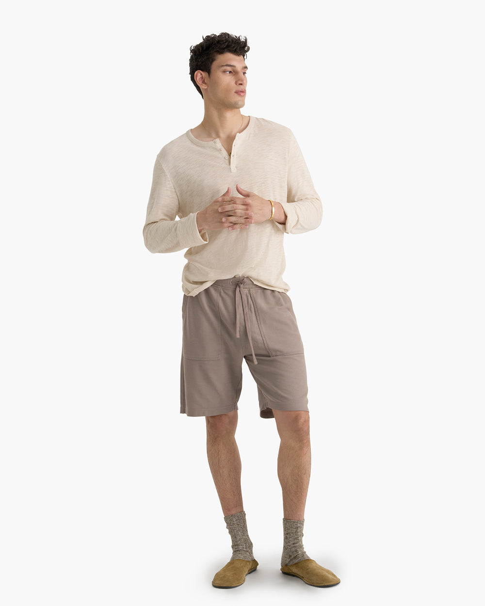 Slub Jersey Destroyed Wash Henley - Bleached Oak