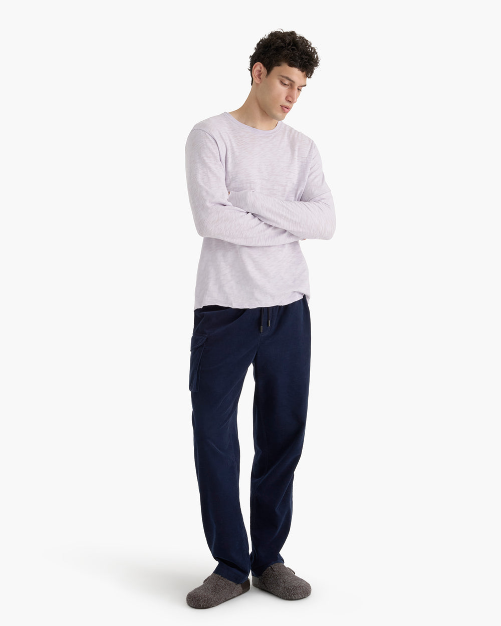 Slub Jersey Long Sleeve Destroyed Wash Tee - Faded Lavender