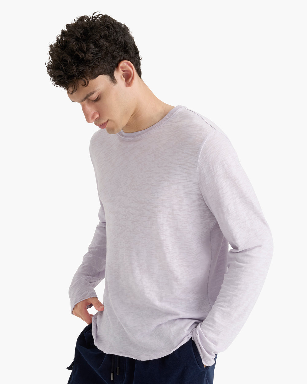 Slub Jersey Long Sleeve Destroyed Wash Tee - Faded Lavender