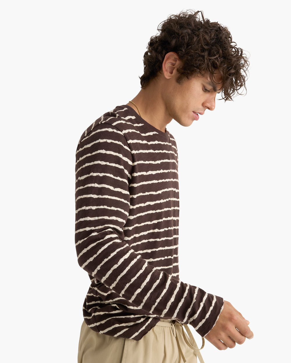 Slub Jersey Long Sleeve Destroyed Wash Tee - Dark Chocolate Chalk