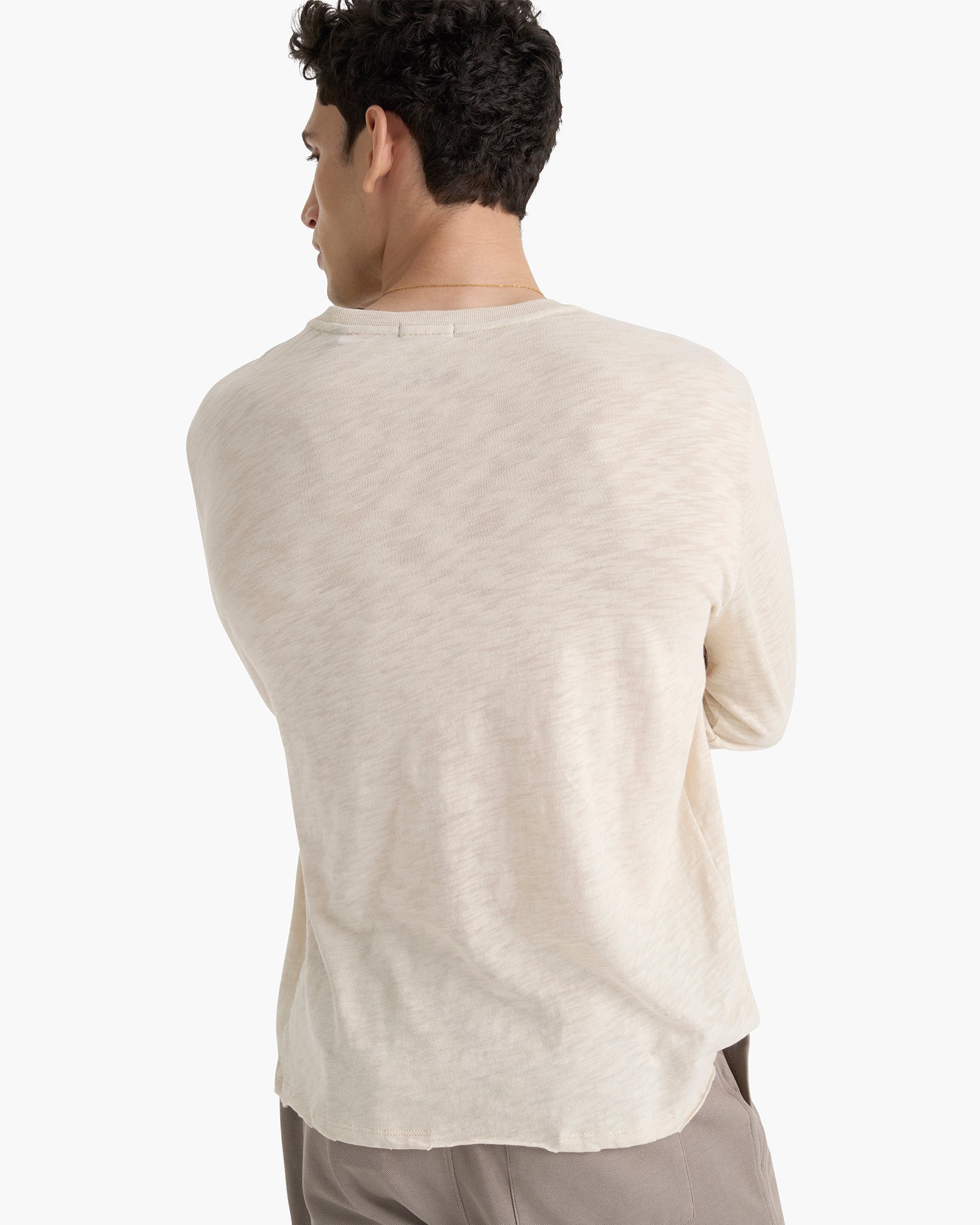 Slub Jersey Long Sleeve Destroyed Wash Tee - Bleached Oak