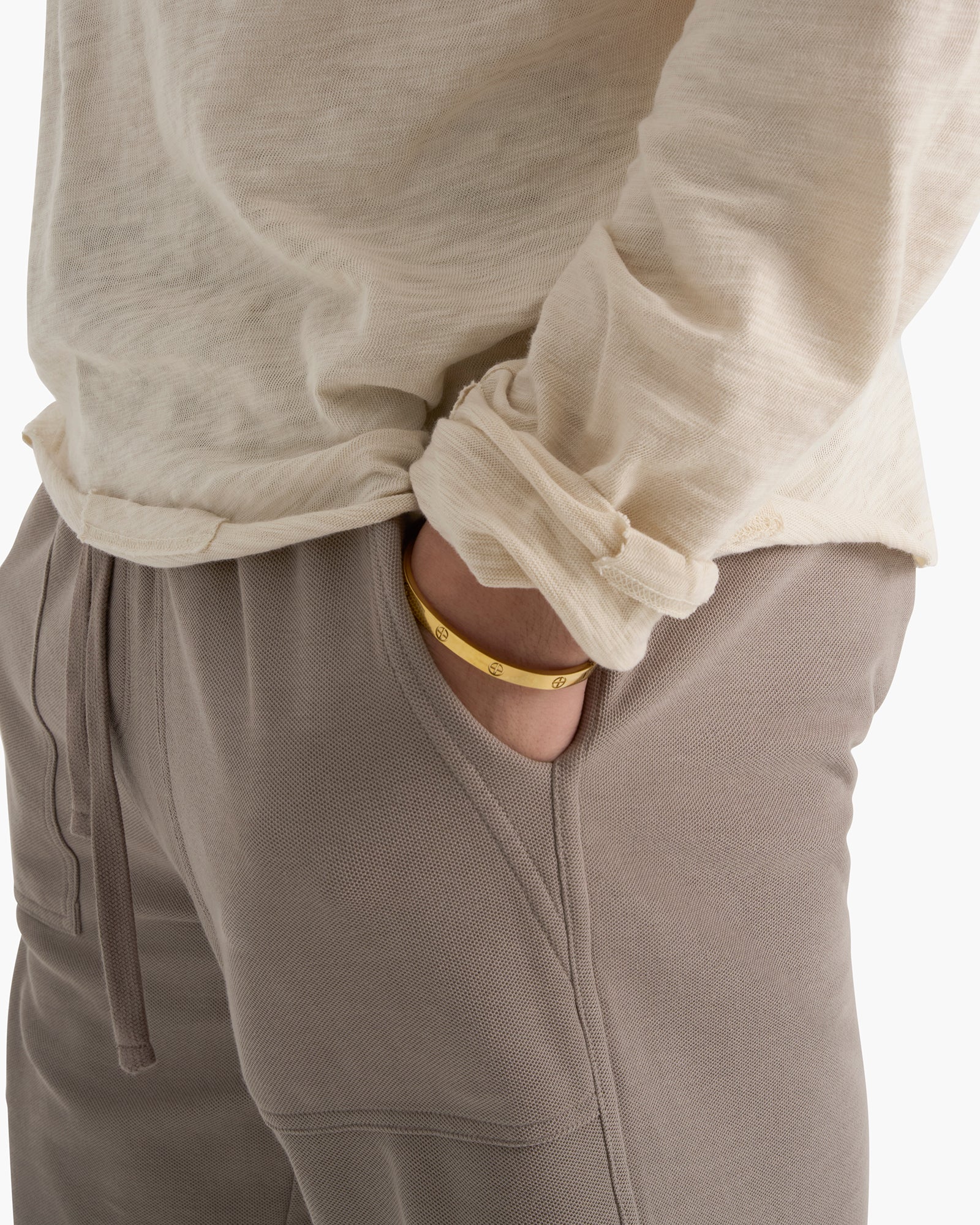 Slub Jersey Long Sleeve Destroyed Wash Tee - Bleached Oak