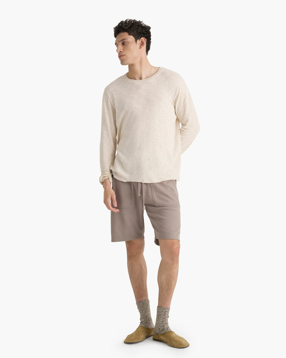 Slub Jersey Long Sleeve Destroyed Wash Tee - Bleached Oak