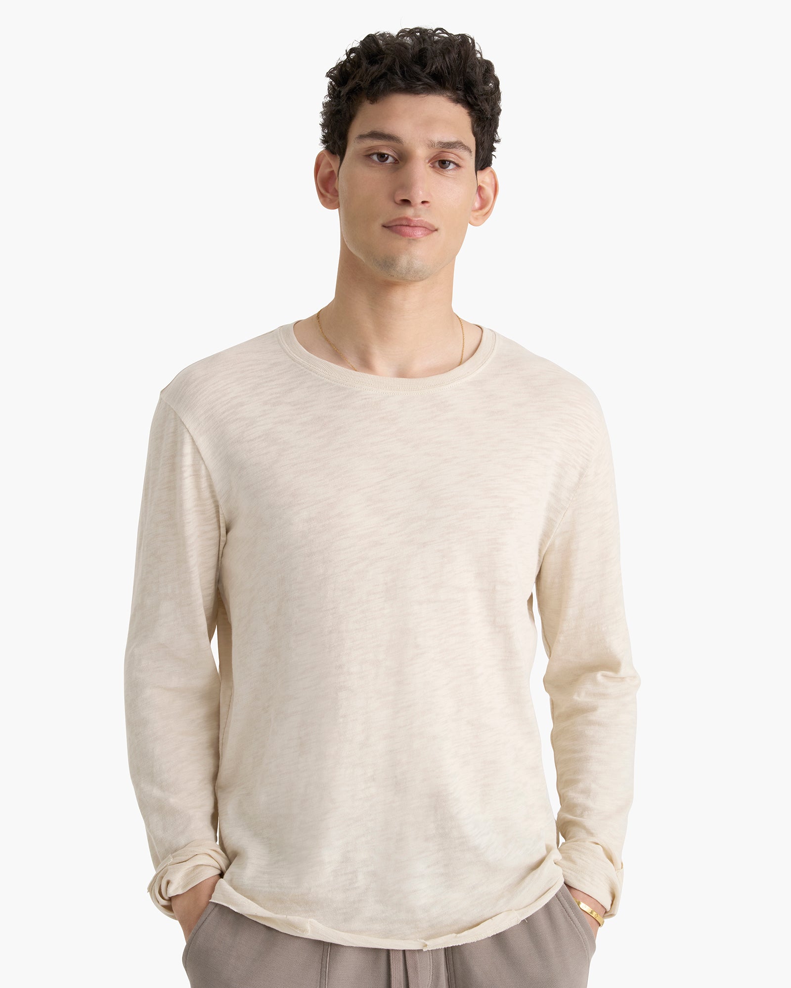 Slub Jersey Long Sleeve Destroyed Wash Tee - Bleached Oak