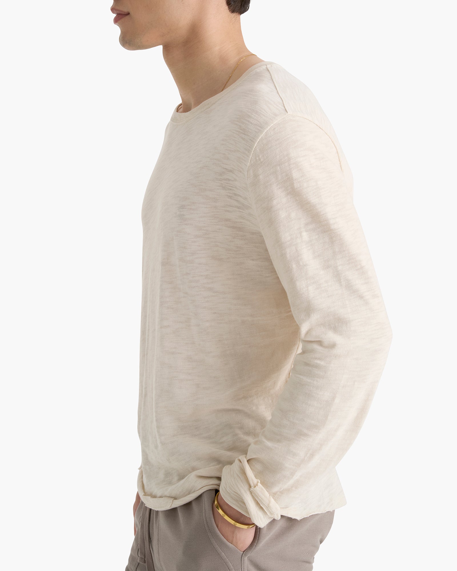 Slub Jersey Long Sleeve Destroyed Wash Tee - Bleached Oak