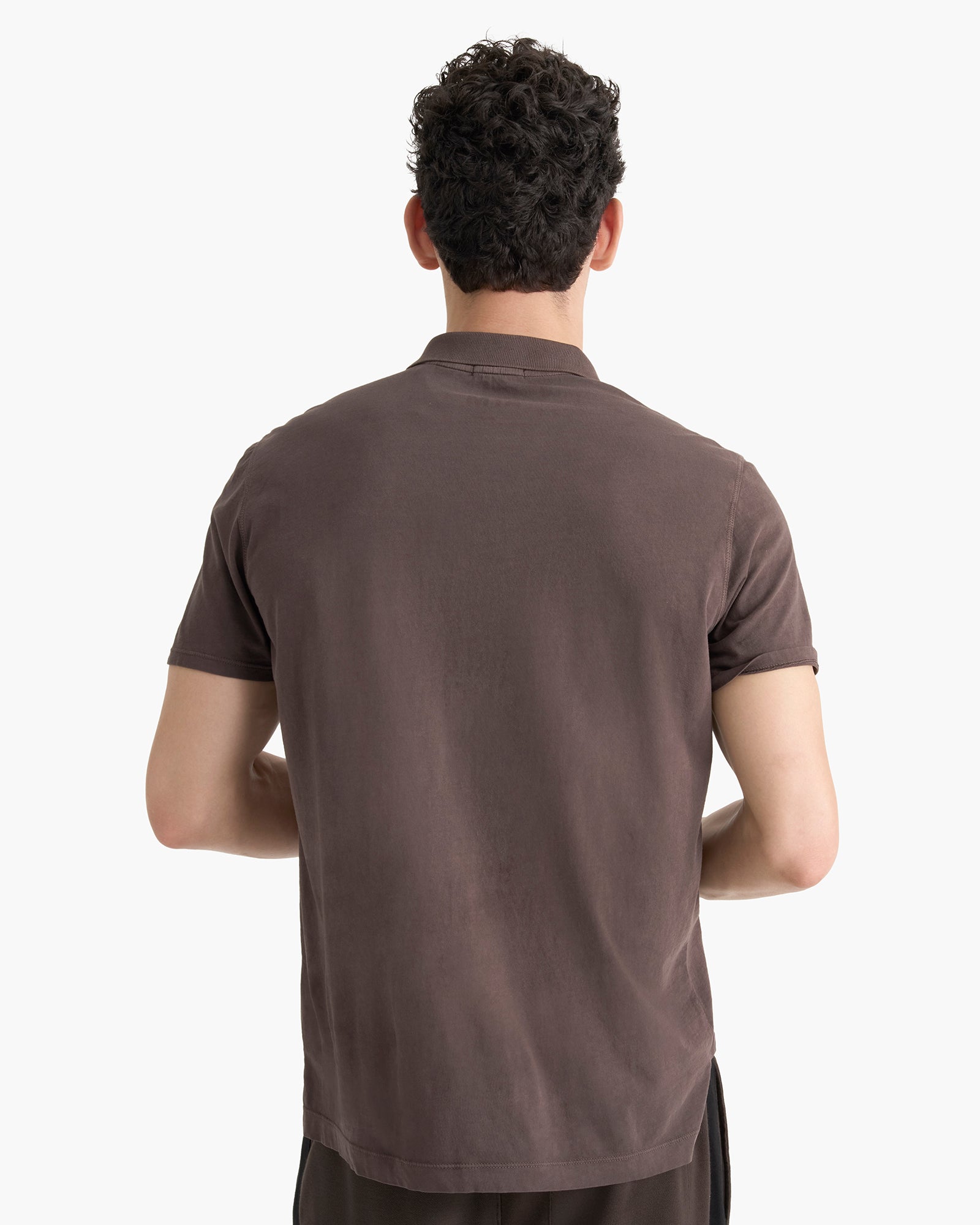 Classic Jersey Sun Bleach Wash Short Sleeve Polo - Dark Chocolate