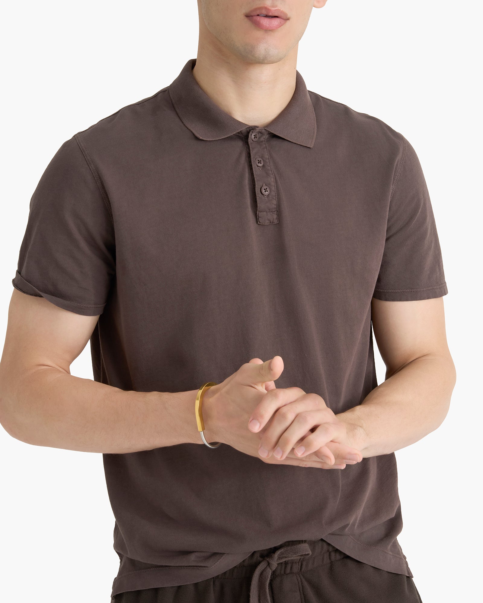 Classic Jersey Sun Bleach Wash Short Sleeve Polo - Dark Chocolate