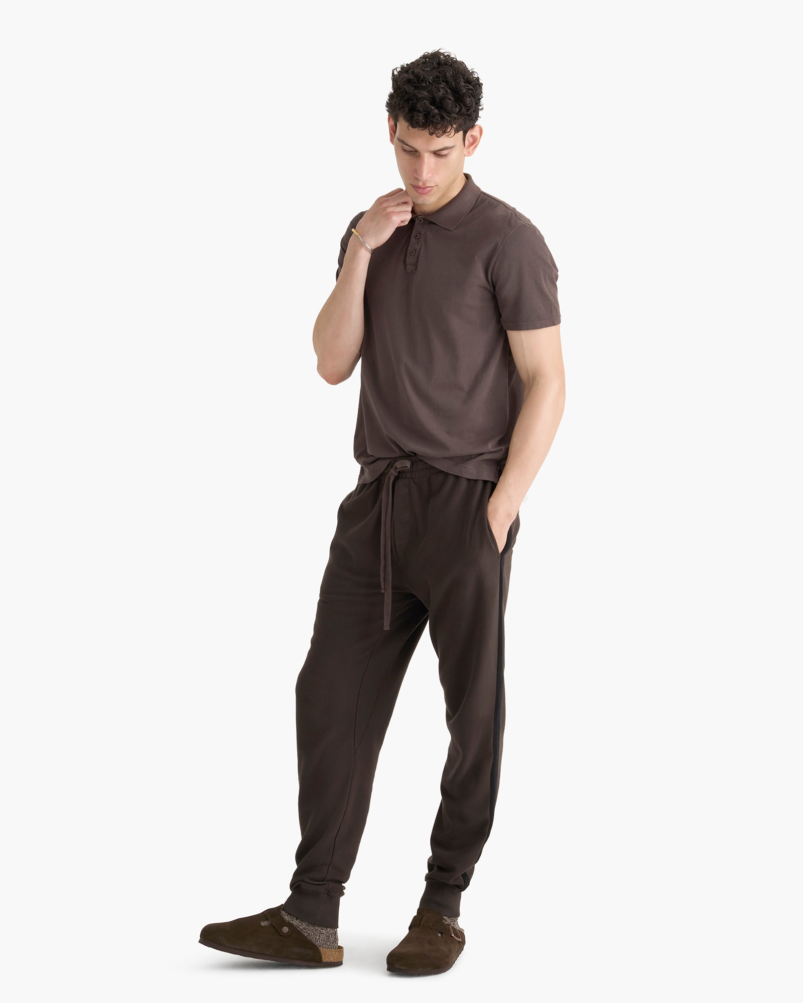 Pima Cotton Sweatpants With Contrast Stripe - Dark Chocolate Black