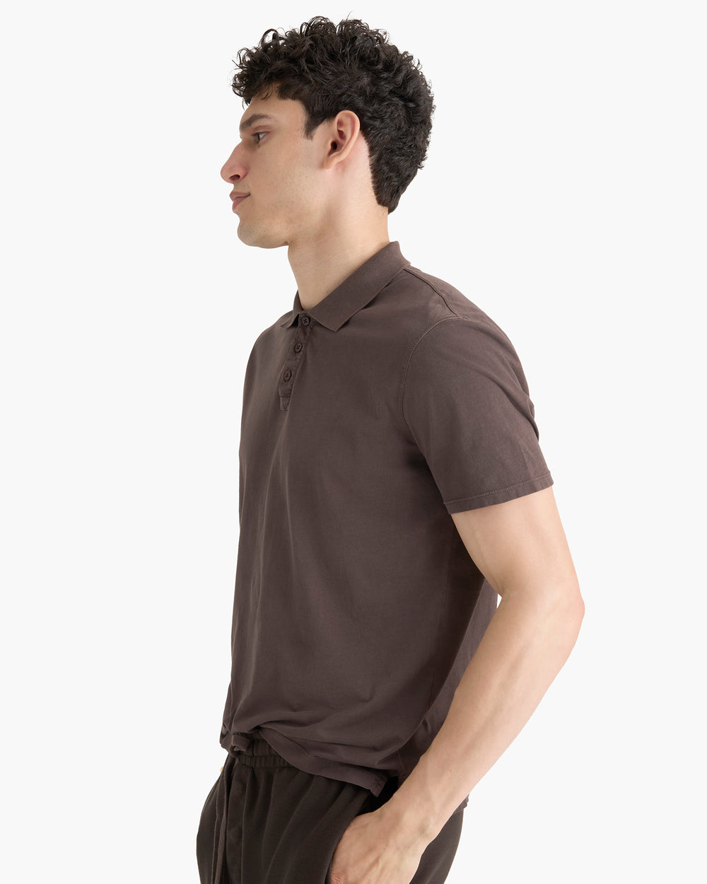 Classic Jersey Sun Bleach Wash Short Sleeve Polo - Dark Chocolate