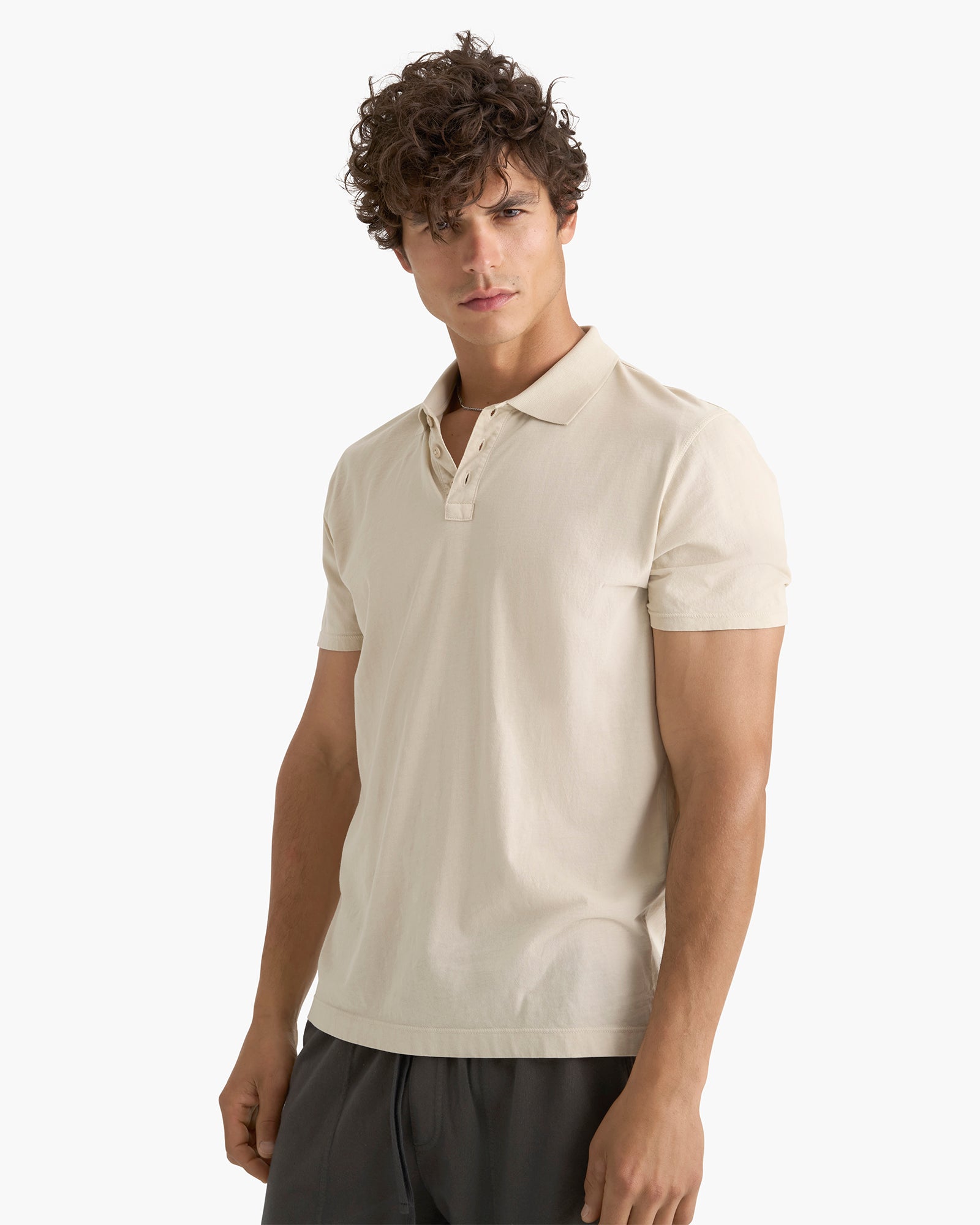 Classic Jersey Sun Bleach Wash Short Sleeve Polo - Bleached Oak