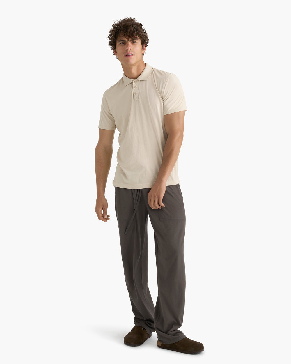 Classic Jersey Sun Bleach Wash Short Sleeve Polo - Bleached Oak