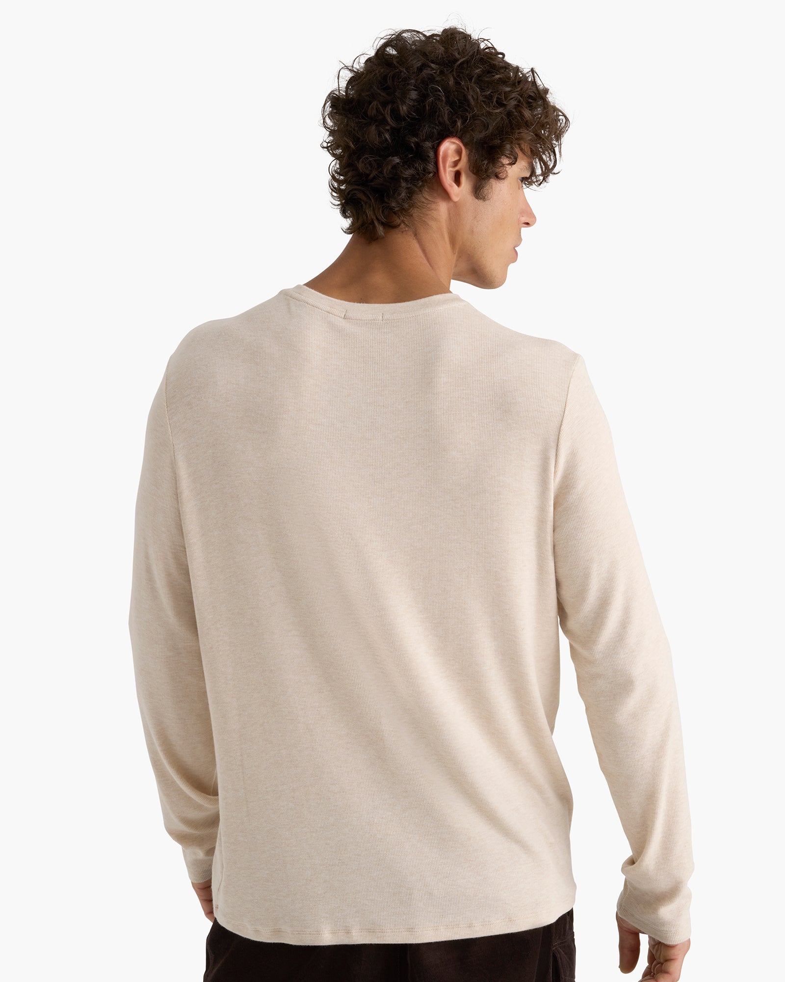 Modal Rib Long Sleeve Crew - Heather Soft Wheat