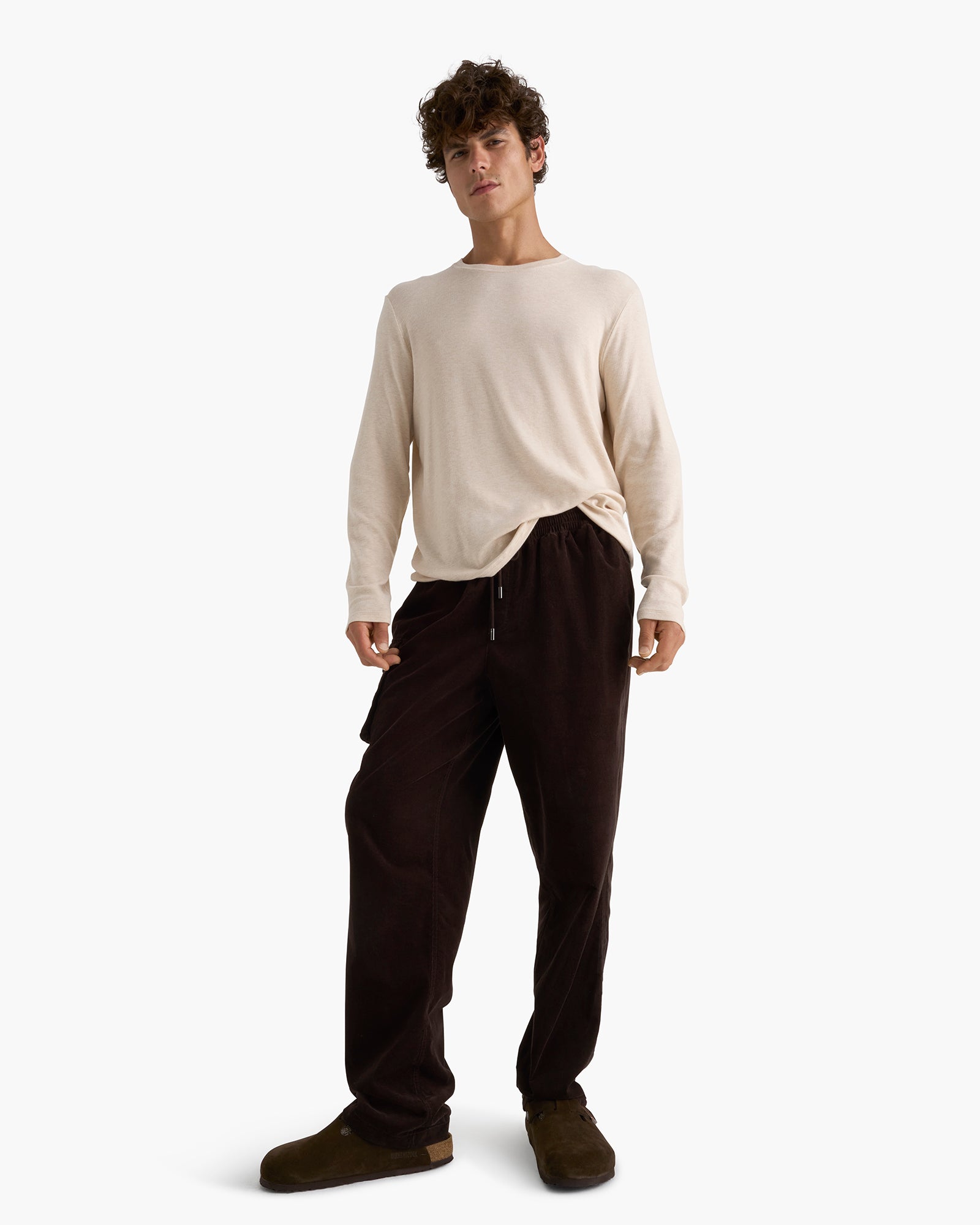Modal Rib Long Sleeve Crew - Heather Soft Wheat