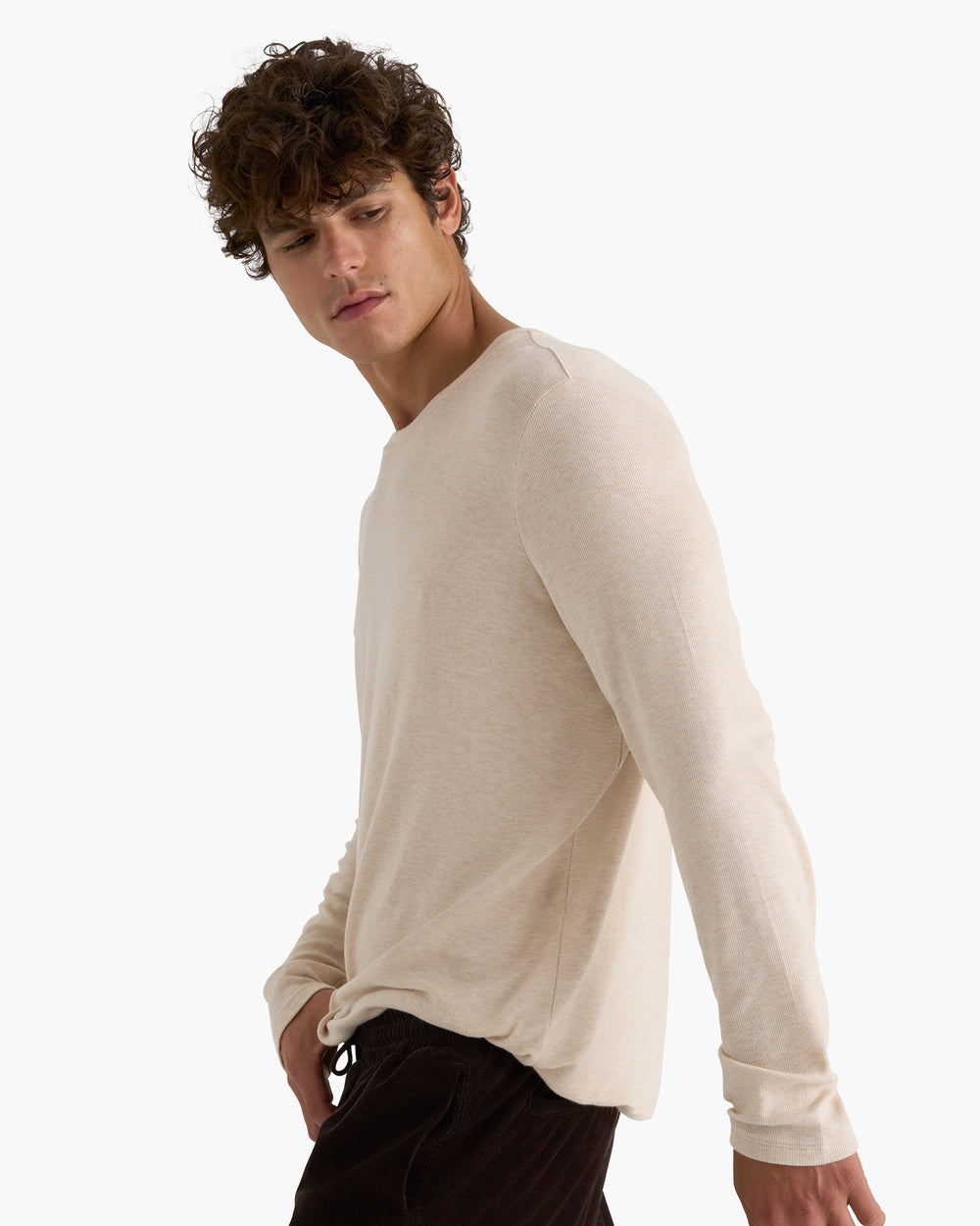 Modal Rib Long Sleeve Crew - Heather Soft Wheat