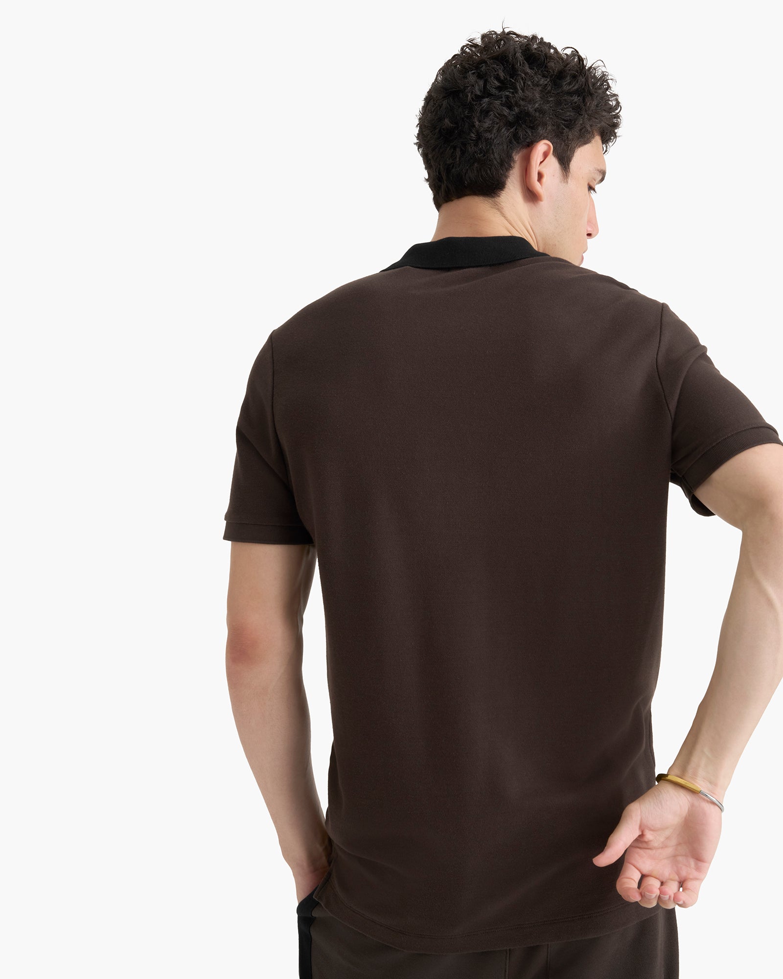 Pima Cotton Pique Polo With Contrast Collar - Chocolate Brown