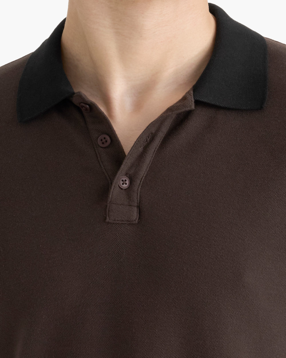 Pima Cotton Pique Polo With Contrast Collar - Dark Chocolate Black
