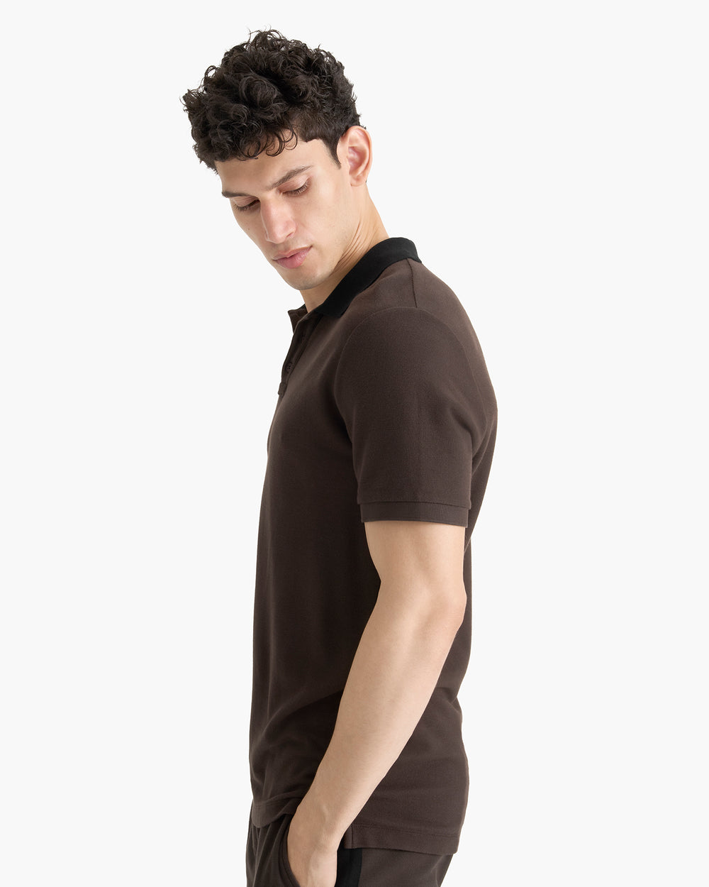 Pima Cotton Pique Polo With Contrast Collar - Dark Chocolate Black