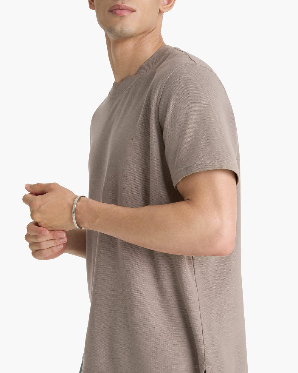 Pima Cotton Pique Crew Neck Tee - Faded Mocha