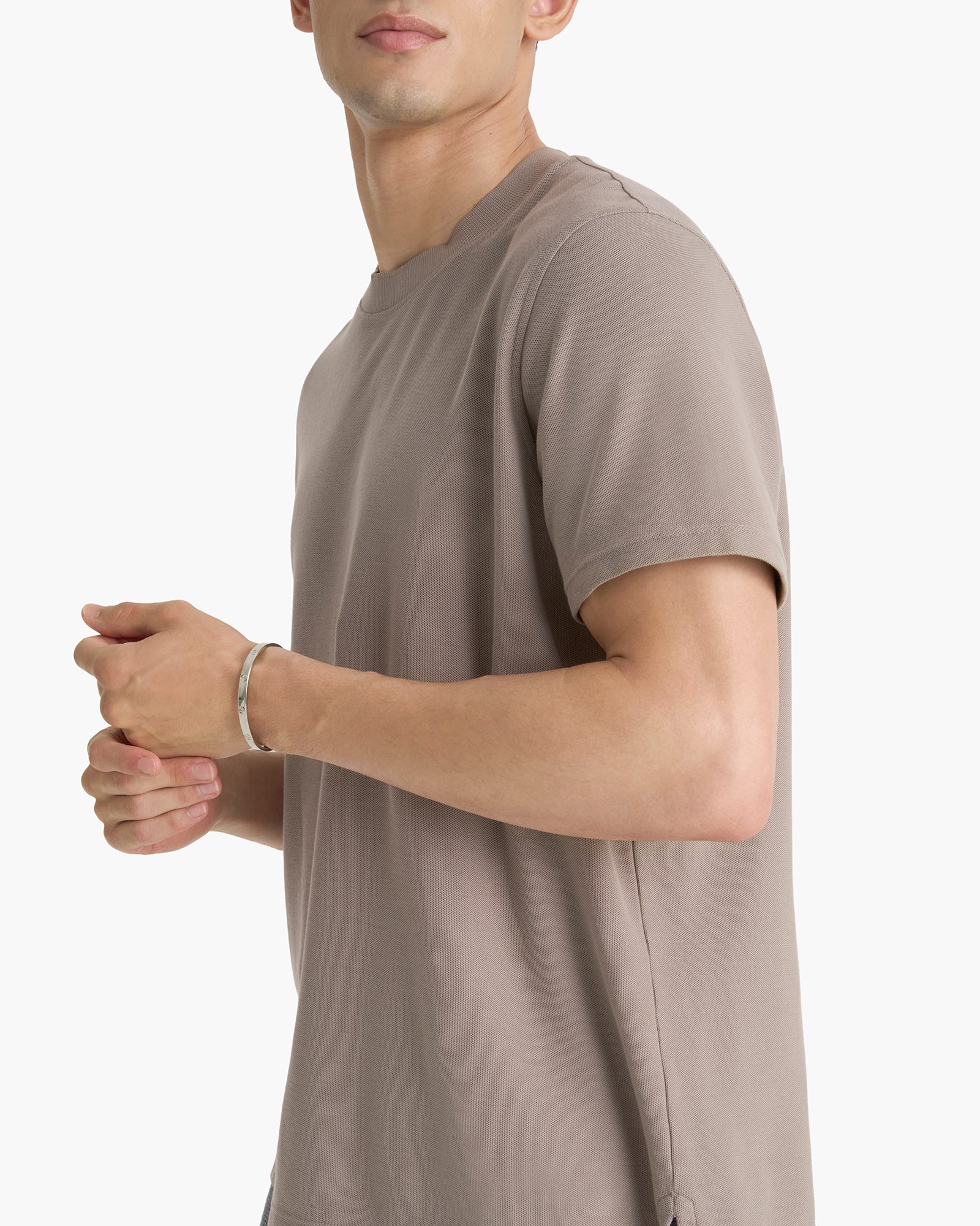 Pima Cotton Pique Crew Neck Tee - Faded Mocha