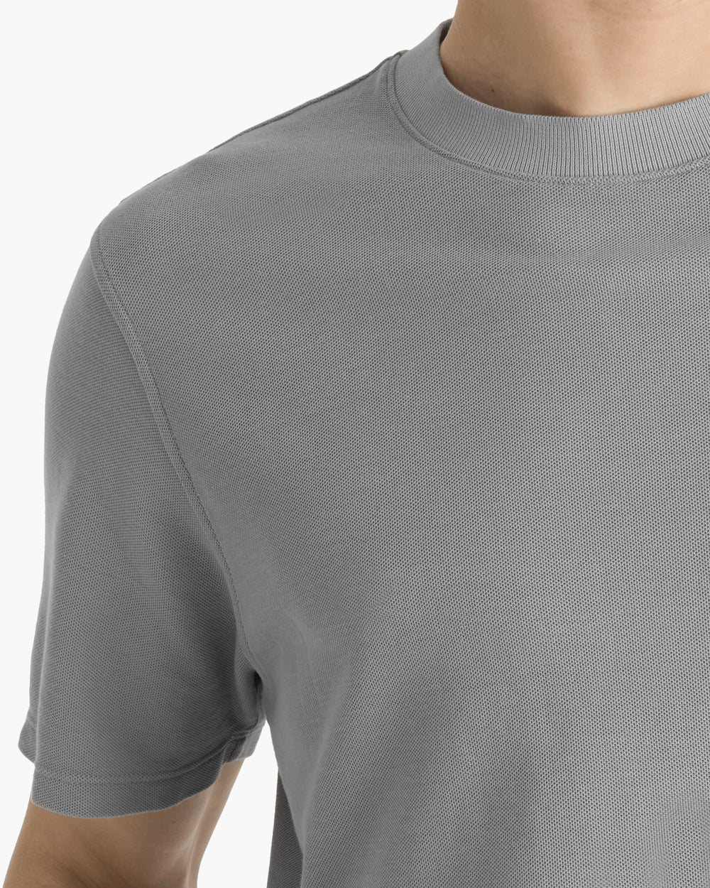 Pima Cotton Pique Crew Neck Tee - Pewter