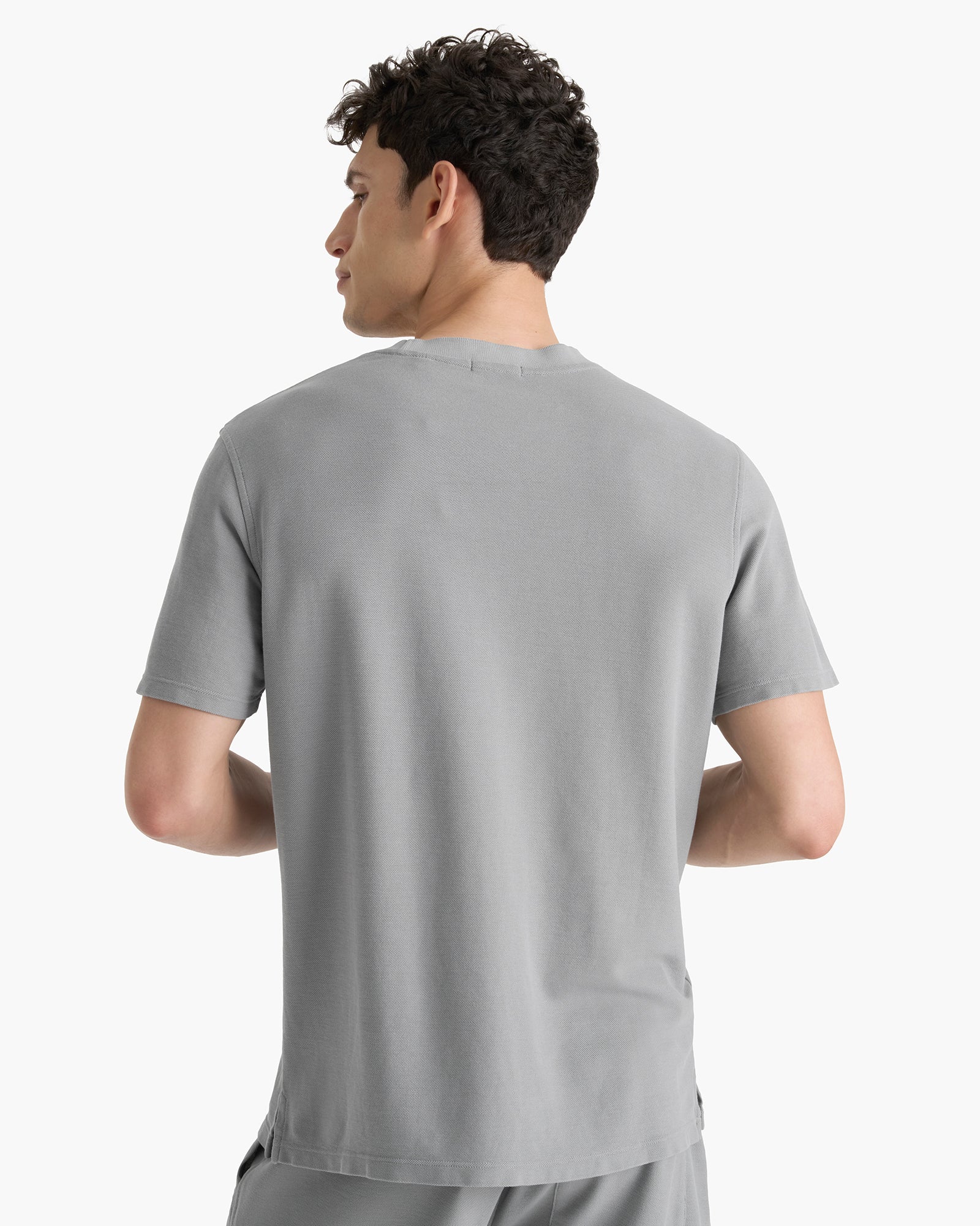 Pima Cotton Pique Crew Neck Tee - Pewter
