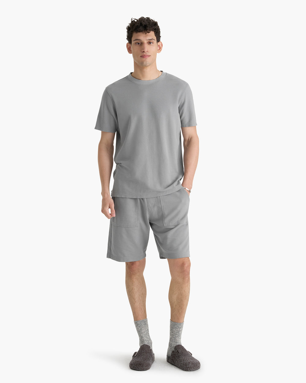 Pima Cotton Pique Crew Neck Tee - Pewter
