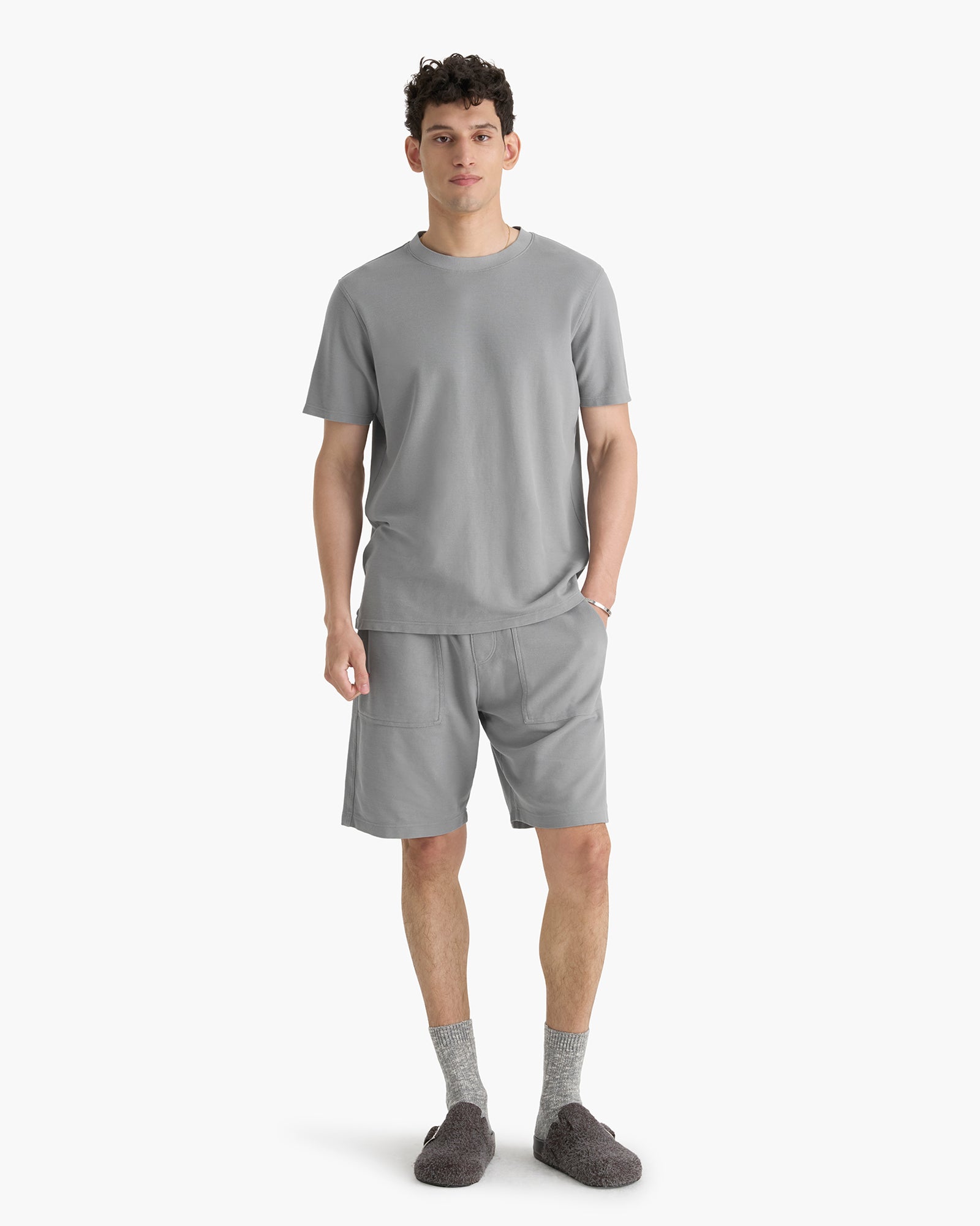 Pima Cotton Pique Crew Neck Tee - Pewter