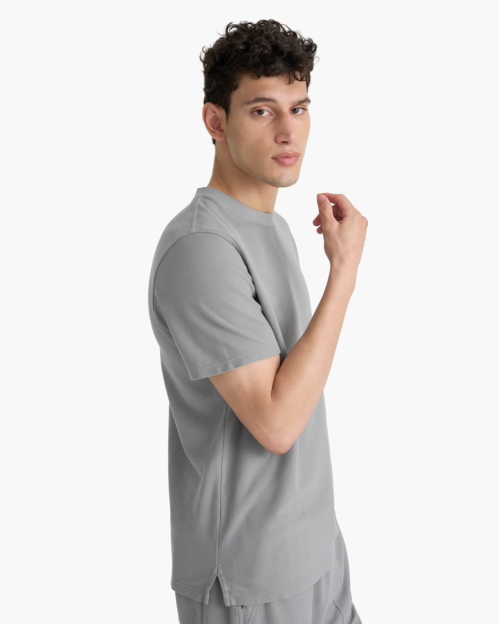 Pima Cotton Pique Crew Neck Tee - Pewter