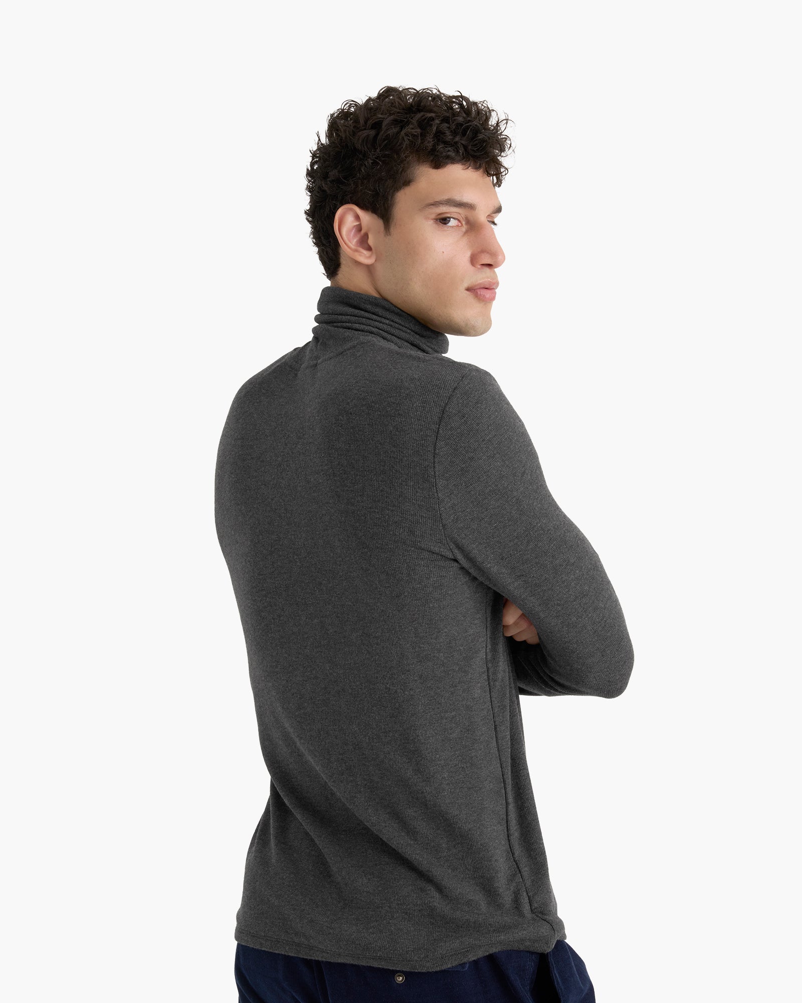 Modal Rib Turtleneck - Heather Coal
