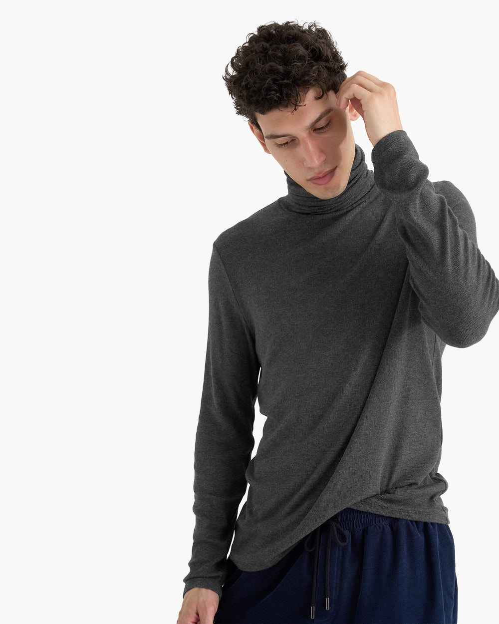 Modal Rib Turtleneck - Heather Coal