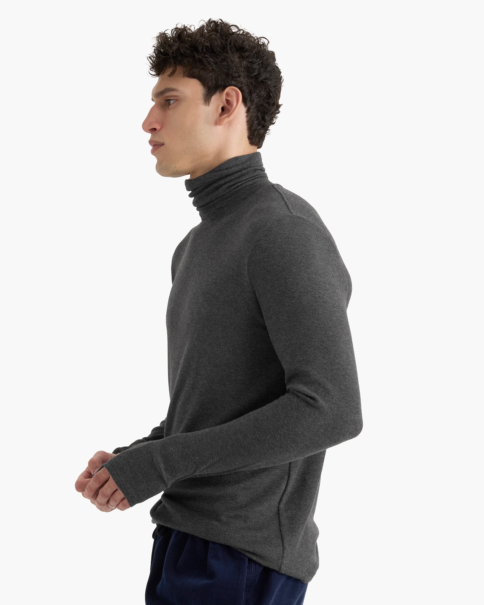 Modal Rib Turtleneck - Heather Coal