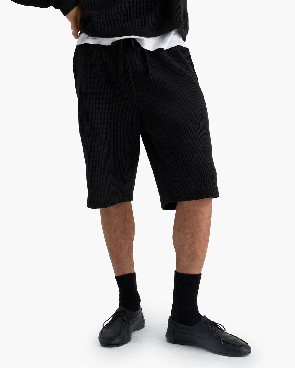 Cotton Waffle Pull On Shorts - Black
