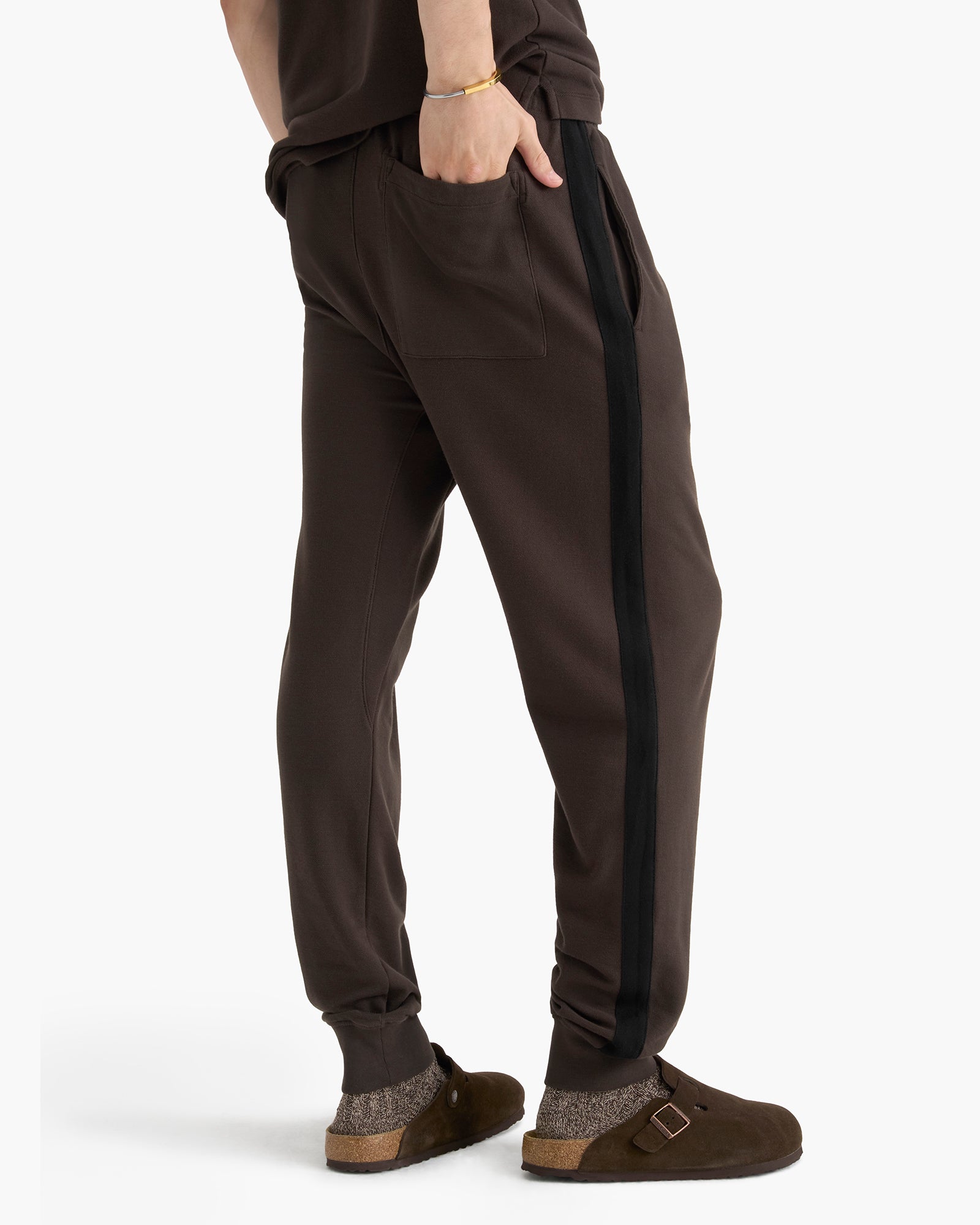 Pima Cotton Sweatpants With Contrast Stripe - Dark Chocolate Black