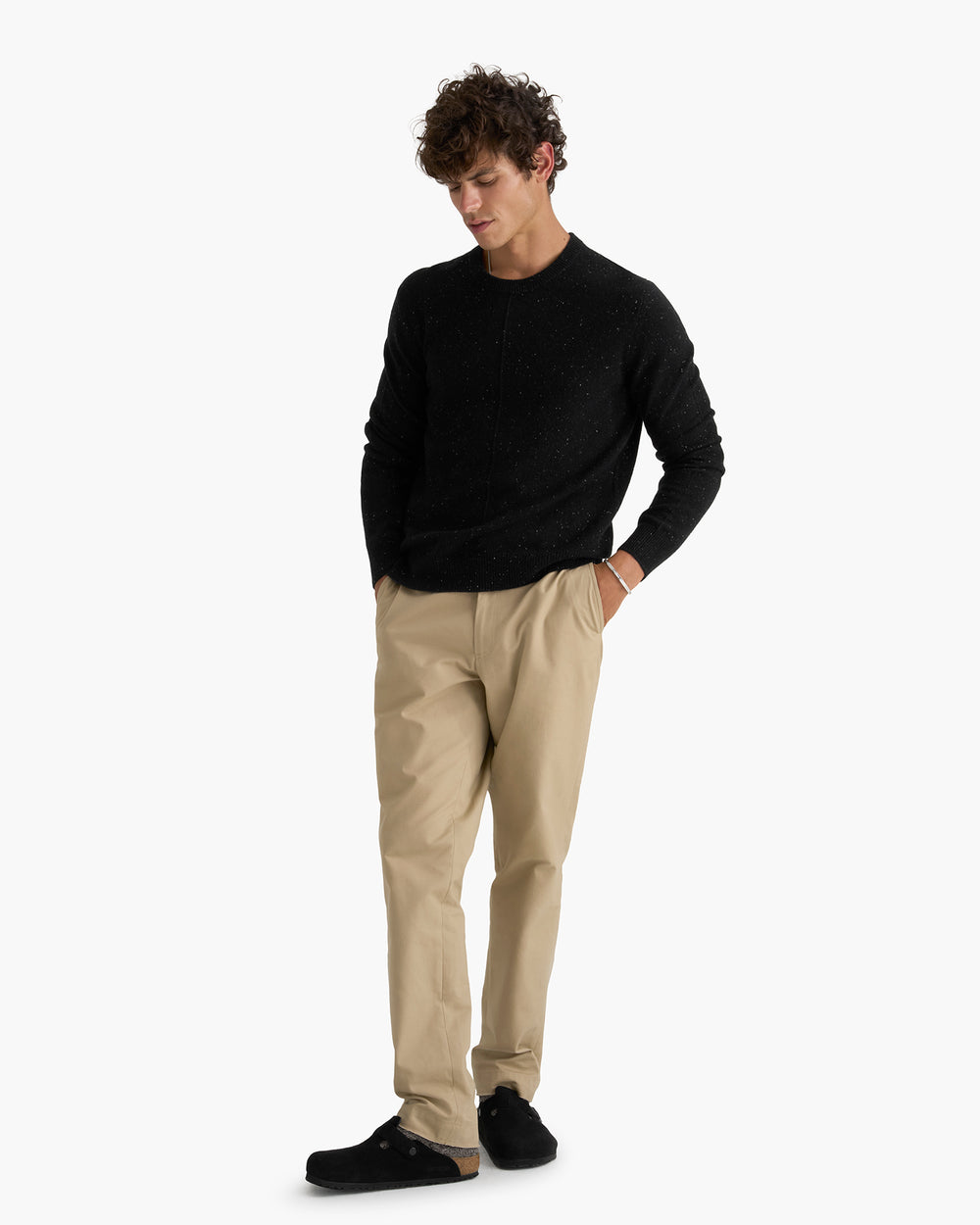 Donegal Cashmere Seamed Crew Neck Sweater - Black